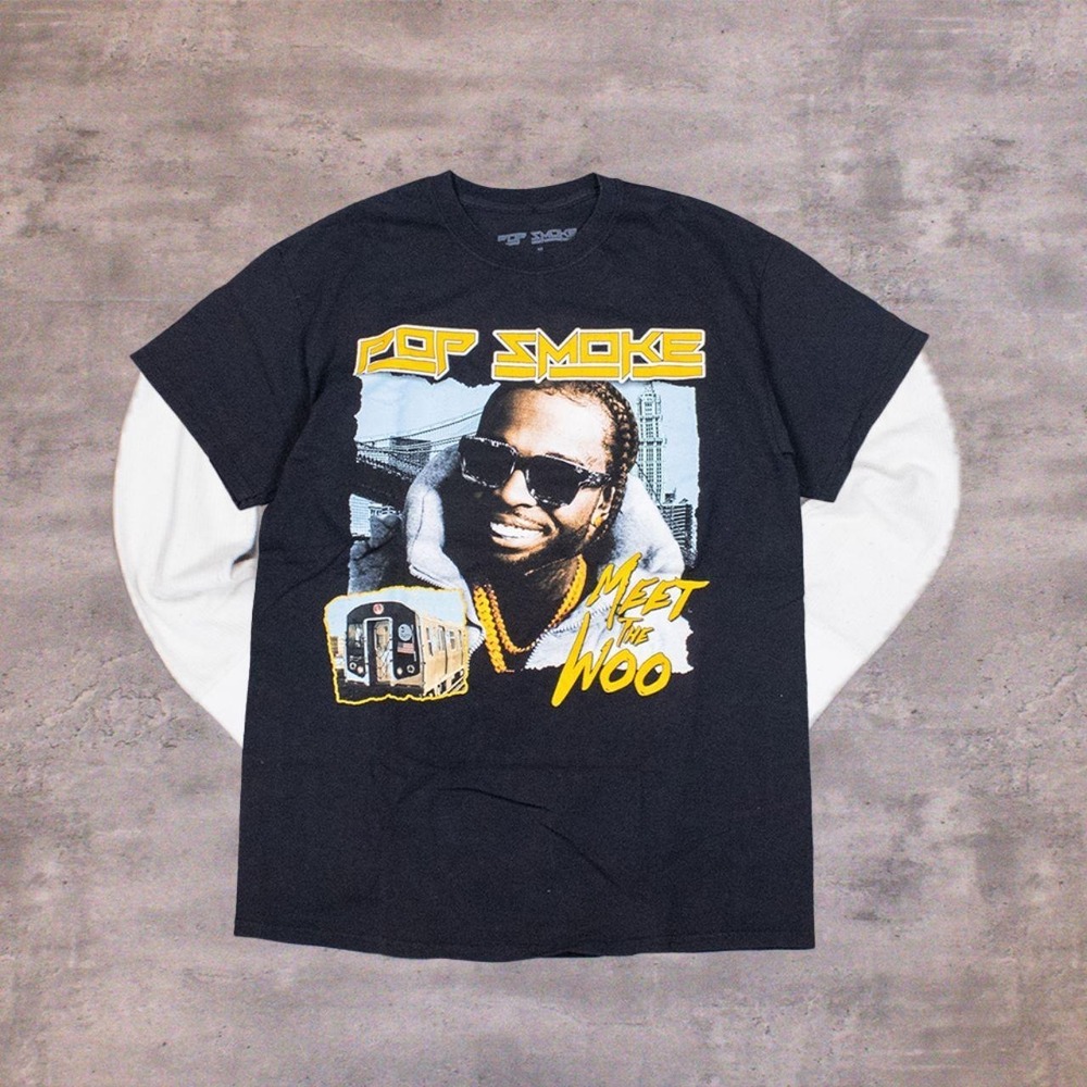 Pop Smoke Meet The Woo Rap Tee Style Streetwear Black Double Stitch T-Shirt Tee - Picture 1 of 6